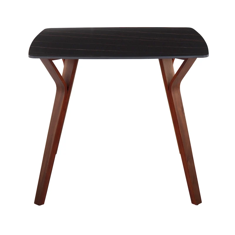 Square Marble Top Dining Table with Splayed Walnut Wood Legs