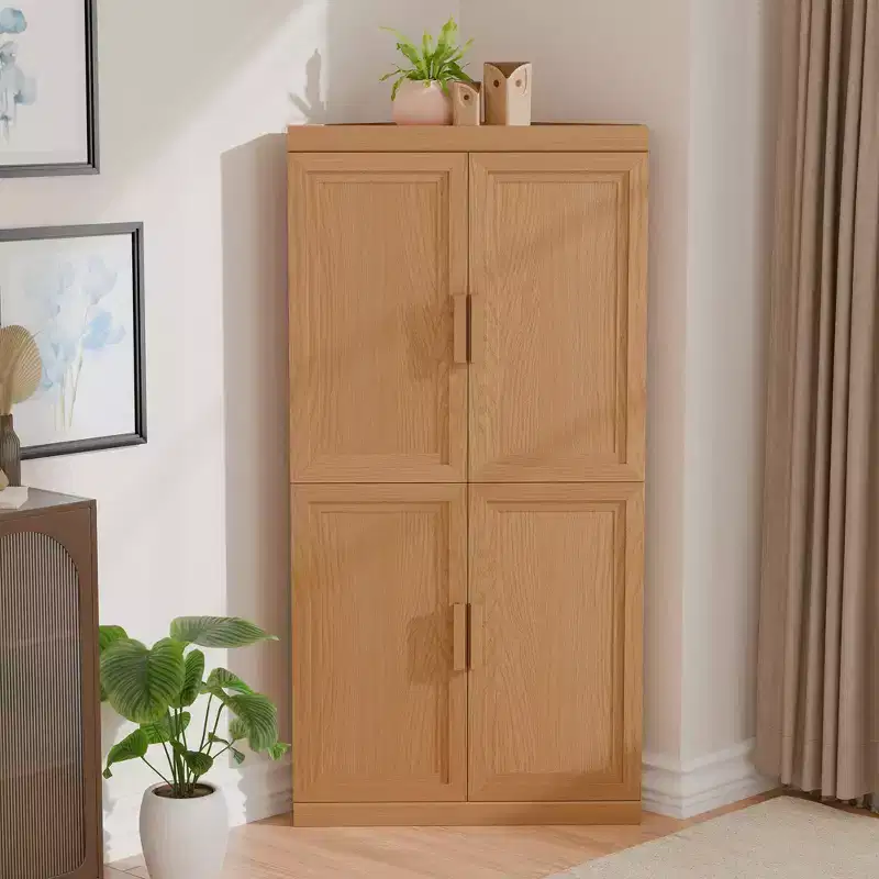 MAYEERTY Modern Solid Wood 4 Doors Corner Storage Cabinet Efficient Storage for Home Cornei Libing Room Beige 2 Piece