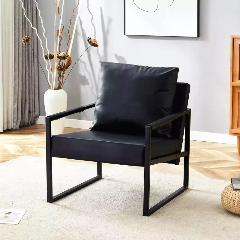 Classic PU Leather and Metal Frame Sofa with Ergonomic Design for Modern Living Room