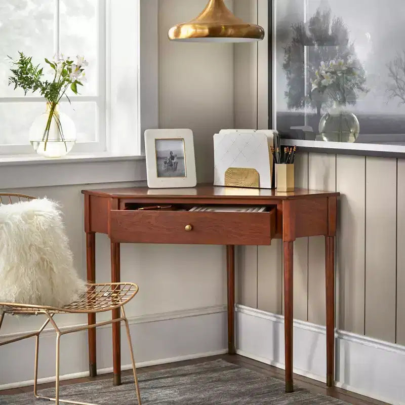1 Drawer Mesa Mid-Century Modern Corner Desk, 42