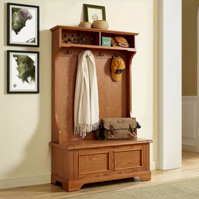 Campbell Hall Tree in Oak Finish - 40 W x 18.5 D x 64.25 H