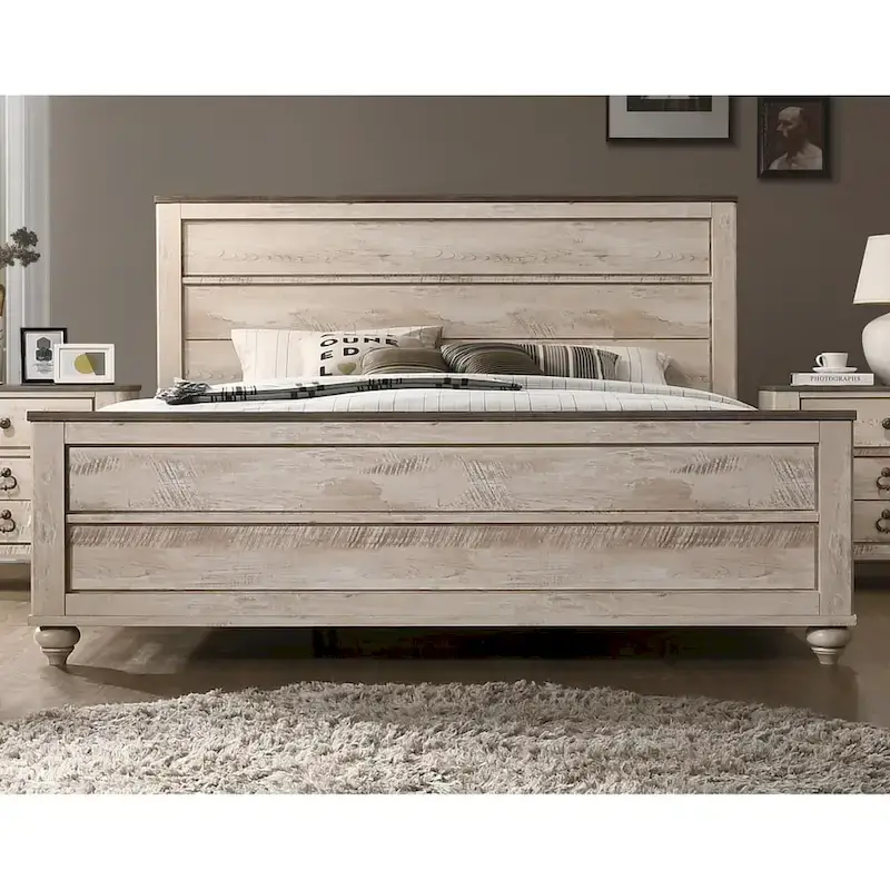 Roundhill Furniture Imerland Contemporary White Wash Finish 5-Piece Bedroom Set, King