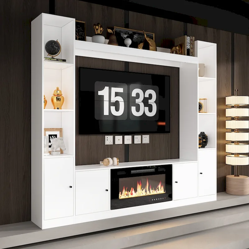 TV Stand with Optional Electric Fireplace Insert, Stylish Living Room Entertainment Center