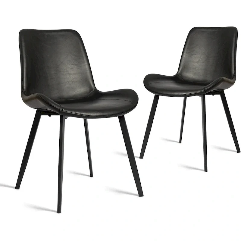 Mid Century Dining Chairs with Soft PU Leather Cushion Seat&Metal Legs,Set of 2,Black