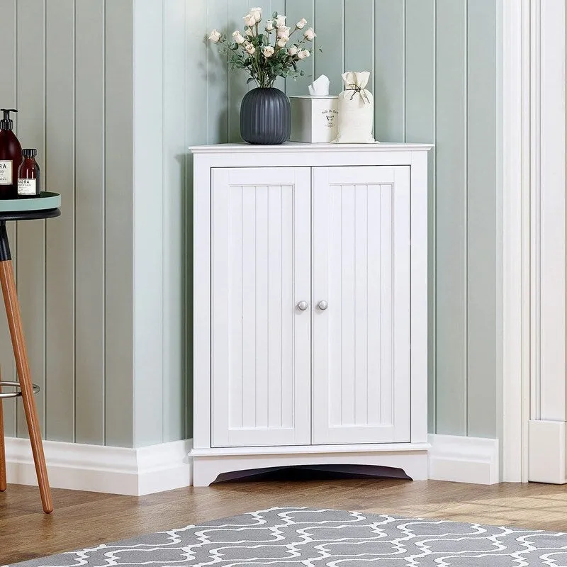 Home Floor Corner Cabinet with Two Doors and Shelves - 12.4D x 23.62W x 31.89H