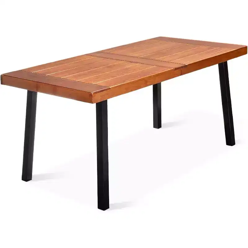 VINGLI 6-Person Indoor Outdoor Wood Dining Table, Natural Wood Tabletop with Powder-Coated Steel Legs, 350lb Capacity, 69 L x 32 W x 30 H