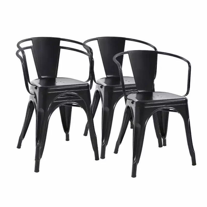 BestMassage Metal Dining Chairs Set of 4 Patio Chairs, Black/Brown