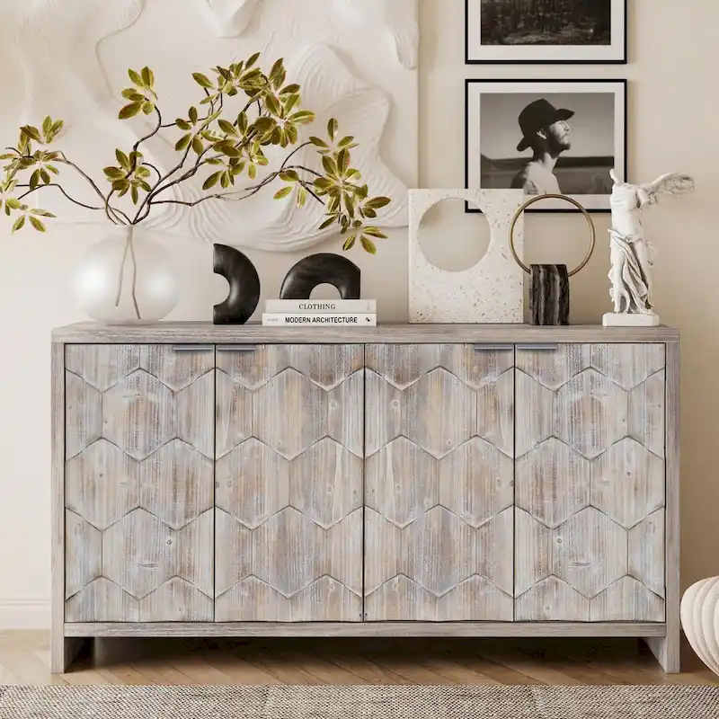 Farmhouse Style 4-Door Wooden Sideboard Buffet Cabinet