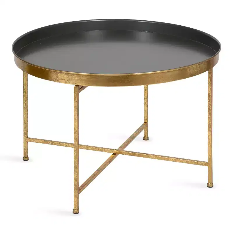 Kate and Laurel Celia Round Metal Coffee Table, 28.25x28.25x19, Gray and Gold