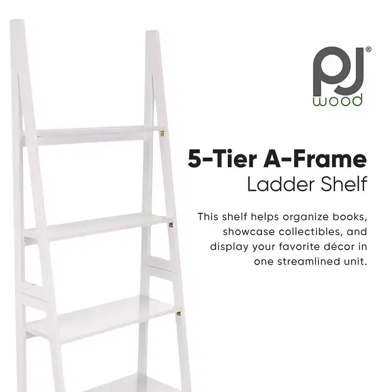 5-Tier Ladder Shelf �C Wooden Display Organizer for Books & D��cor, White