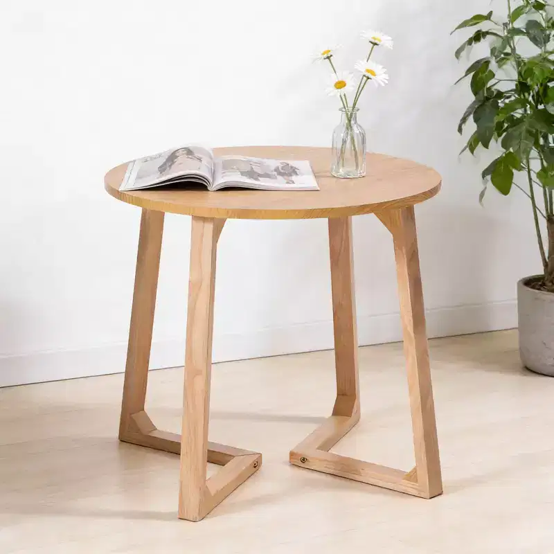 GDFStudio Halston Mid Century Modern 24 Inch Round Wood End Table with V-Shaped Legs