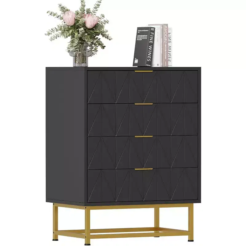 Acekool 4 Drawer Sideboard, Modern Storage Cabinet with Gold Legs for Bedroom, Living Room, 60x40x80cm