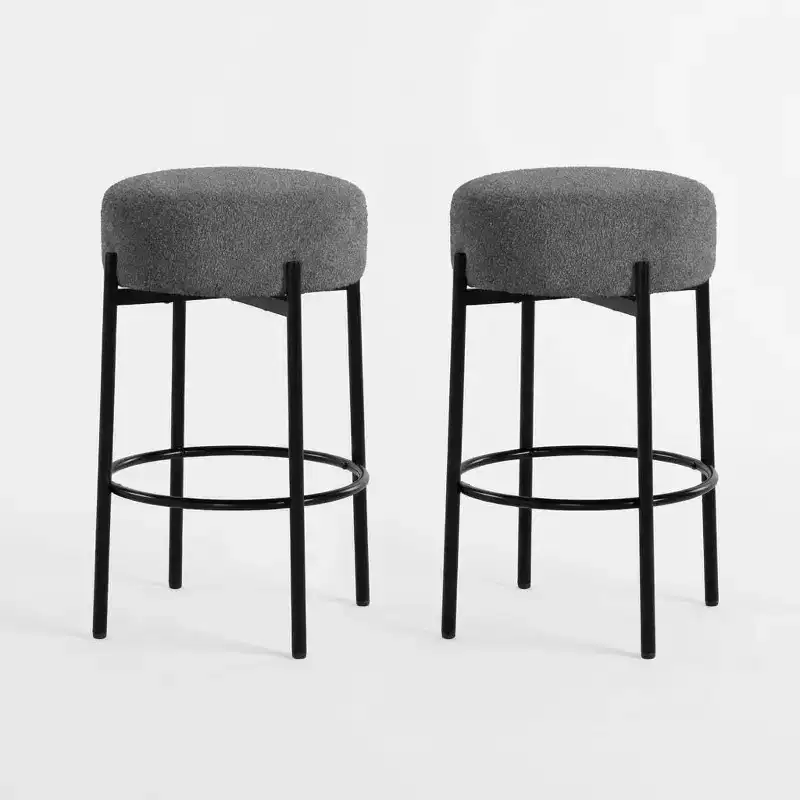 Round Barstools 24 Set of 2,Modern Counter Height Bar Stools with Soft Seat for Kitchen Island, Bar, Dining Room,Backless Metal Legs