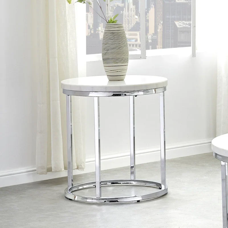 Eden White Marble Top Round Side Table