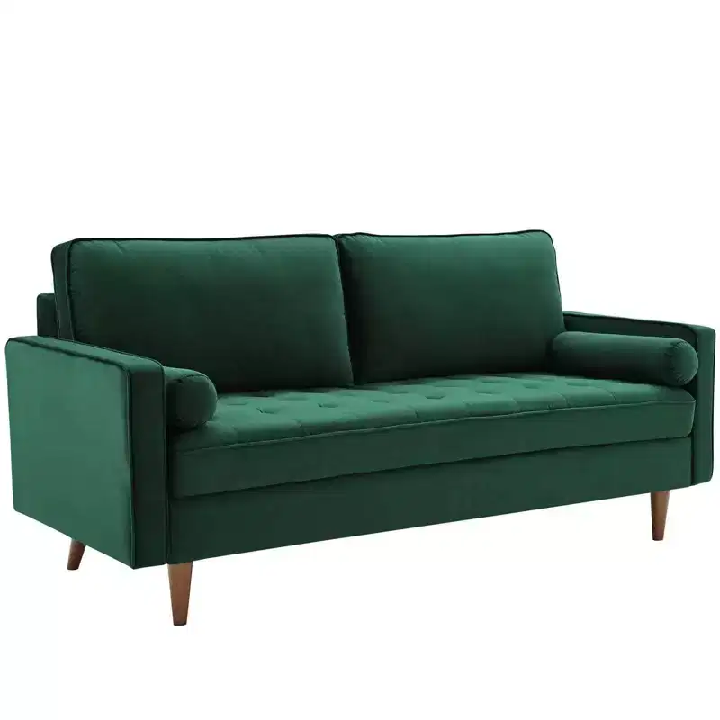 Green Velvet Tufted Sofa, Mid-Century Style, Seats 3