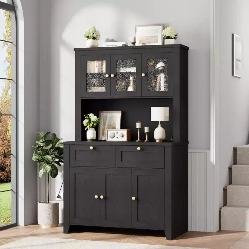 Tall Pantry Cabinet with Charging Station, Countertop, Drawers and Adjustable Shelves