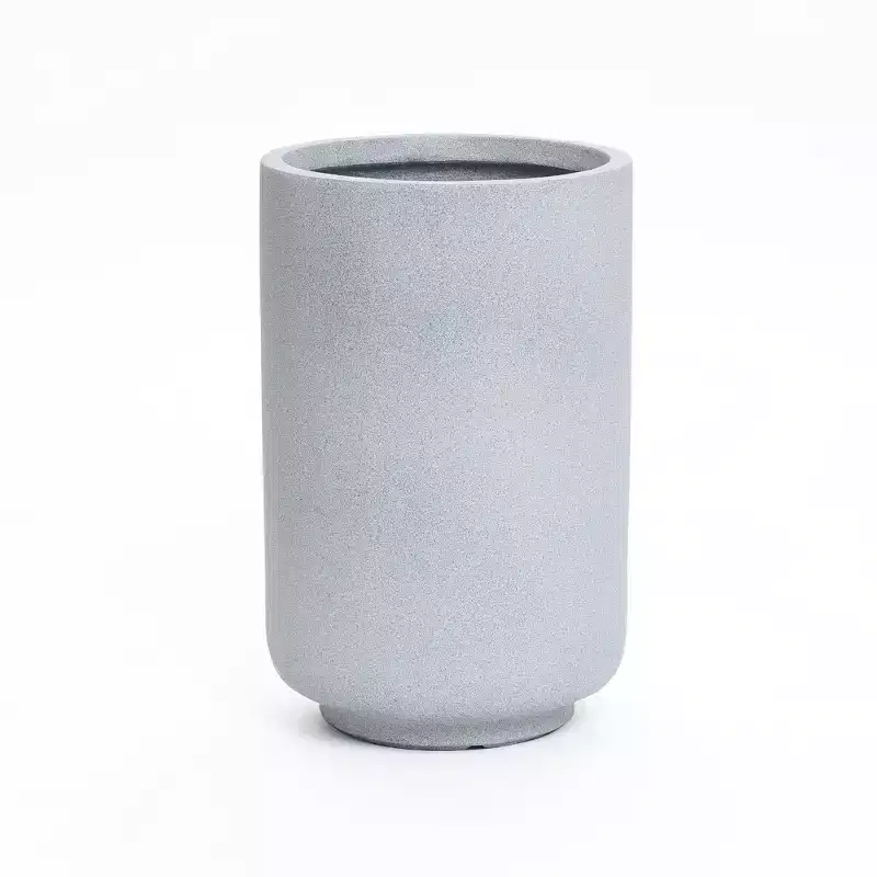 LuxenHome Concrete-Look Planter  Gray Round MgO Pot with Drainage Hole