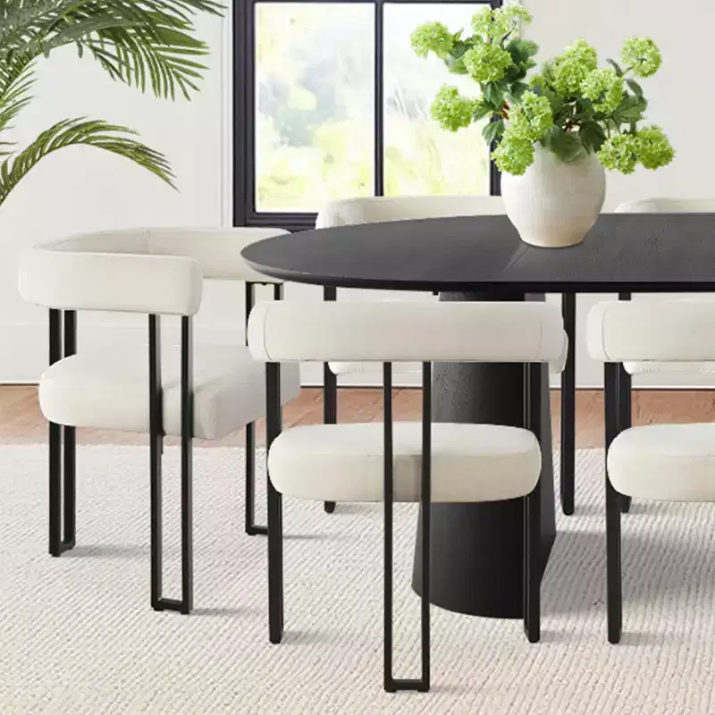 47-83 Extendable Dining Table Set for 8, Black Table and 8 Velvet Armchairs with Sleek Metal Legs, Ideal for Gatherings-Panipeachy