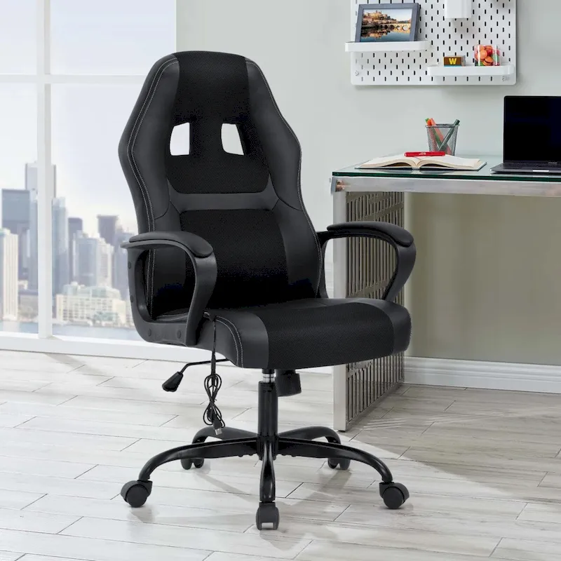 Modern Black Adjustable Height Ergonomic Swivel Office Chair with Lumbar Vibration Massage