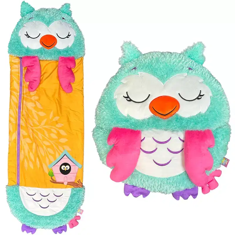 Happy Nappers Medium Green Owl 2-in-1 Pillow Sleepy Sack Plush 54x20 Kids 3+