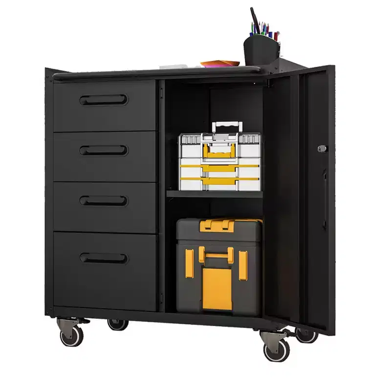 Rolling Steel Tool Cabinet 鈥?4 Drawers + Lockable Storage, 34.65Hx29.53Wx16.5D