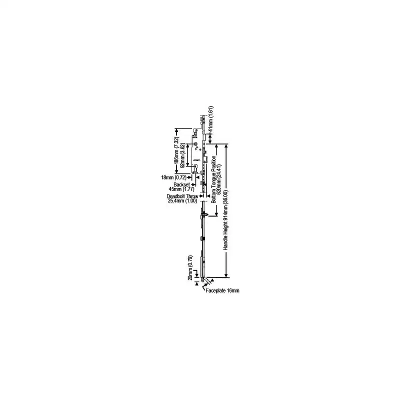 Brixwell 850-8778107 Manual Tongue Shootbolt Ext 1-3/4 Backset 1in Throw 36in Handle Height 24.41 Tongue 5/8 Faceplate