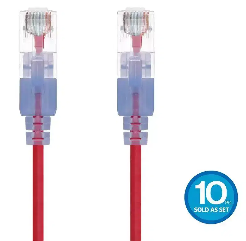 Monoprice Cat6A Ethernet Patch Cable - 10 Feet - Red (10 Pack) Snagless RJ45 550Mhz UTP Pure Bare Copper Wire 10G 30AWG - SlimRun Series