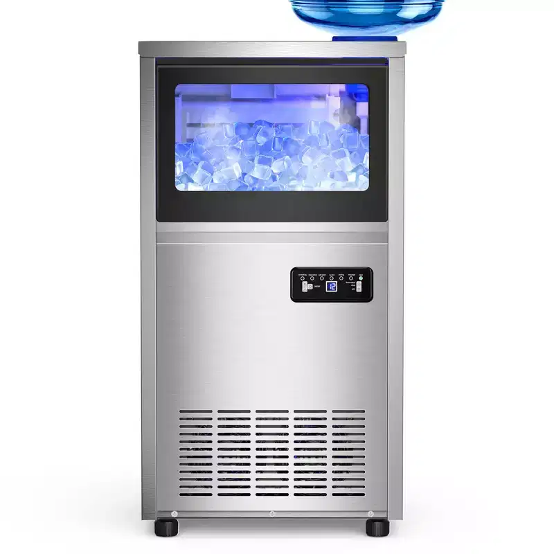 Denjol Commercial Ice Maker - 140Lbs/24H, 30Lbs Storage, 50Pcs/Round, Home Bar & Outdoor