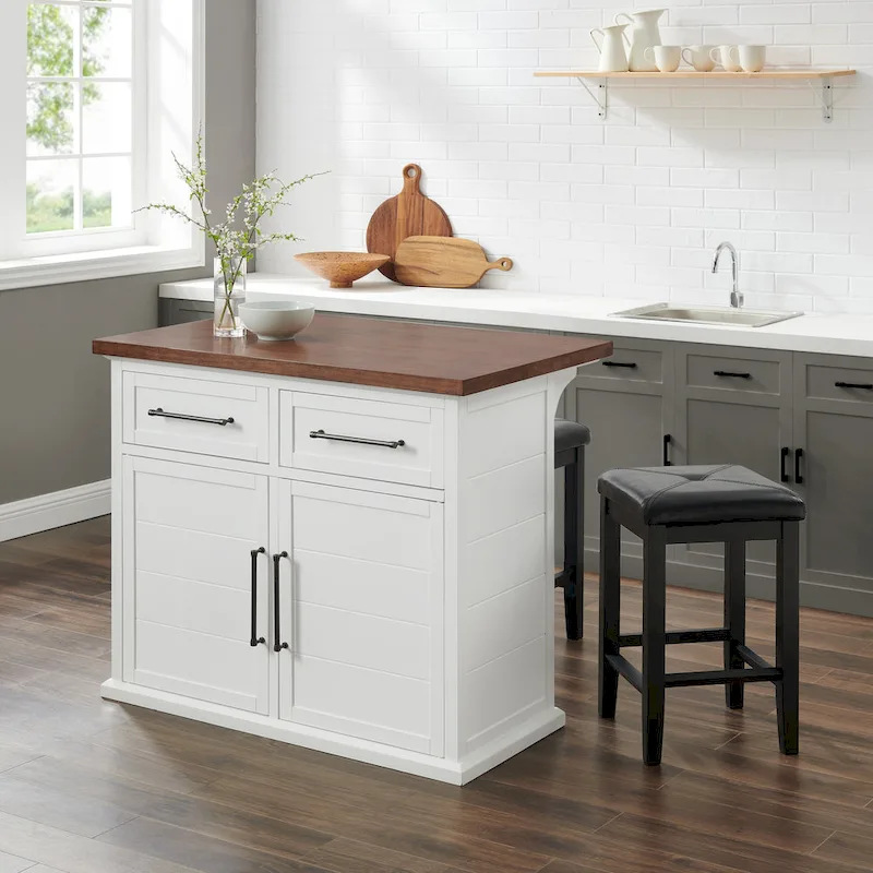 Modern Farmhouse Kitchen Island with Wood Top and Seating