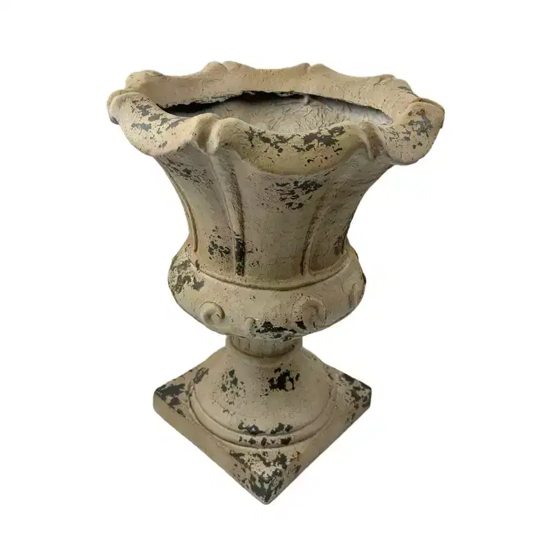 NAYSAYE MGO Garden Planter with Drainage Hole Hand-Painted Decorative Urn for Outdoor and Indoor Use, Ancient White, 16.33*16.33*21.45
