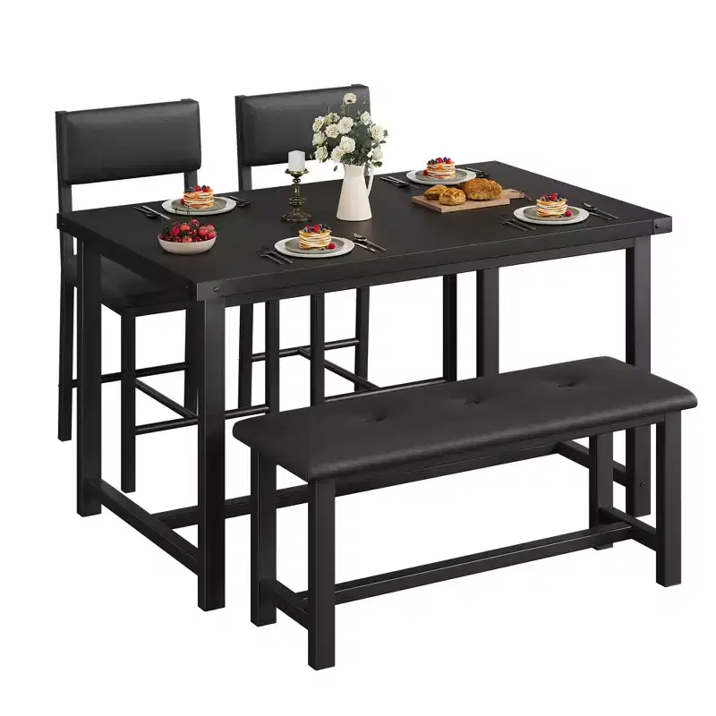 Modern 5-Piece Dining Table Set for 4 - Upholstered Bench & 2 Padded Chairs - 44.5 Rectangular Kitchen Table, Compact, Ideal for Apartments & Studio