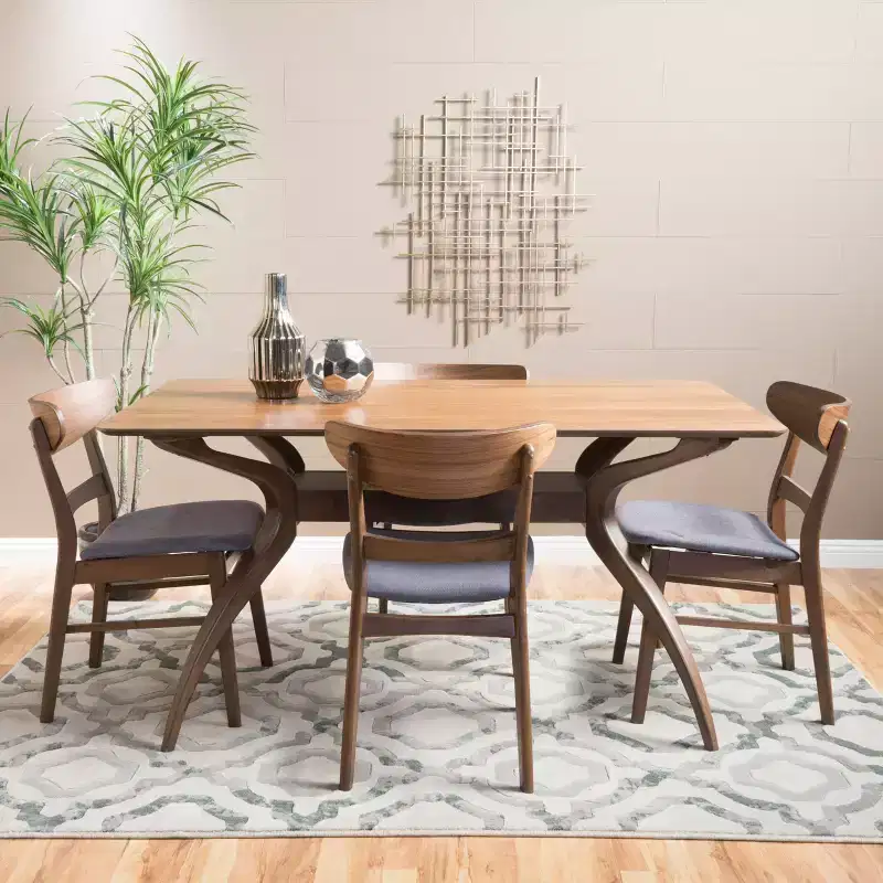 GDFStudio Isador Mid-Century Modern Fabric Upholstered Wood 5 Piece Dining