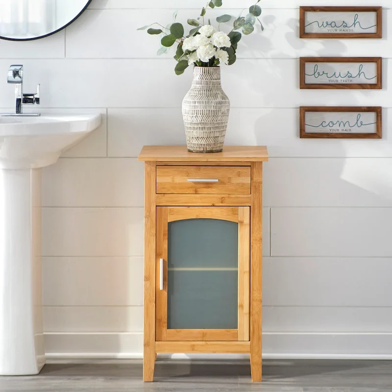 Bamboo Glass Door Floor Cabinet