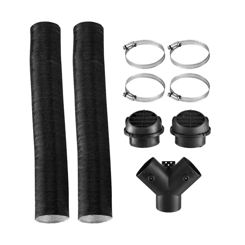 VEVOR Diesel Heater Pipe Duct Vent Kit, 3-inch Heater Pipe Warm Air Outlet Vent Set with Y-Shaped Connector & Air Duct Clamps, Black