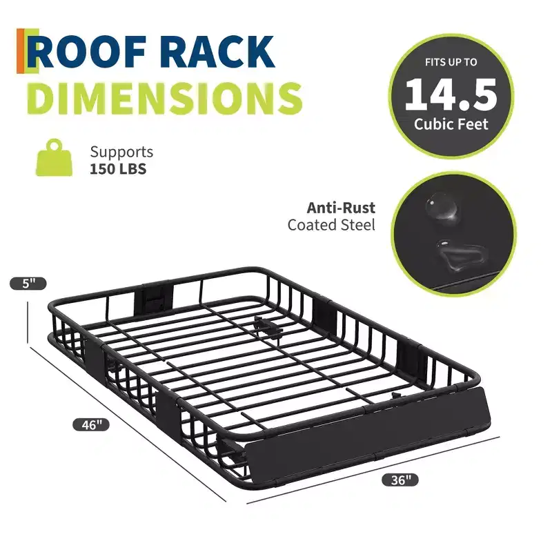 64 x 39 Roof Rack Cargo Basket, 150 Lbs Capacity Steel Rooftop Cargo Carrier Rack, Cross Bar Mount Luggage Carrier Holder for Car, Truck