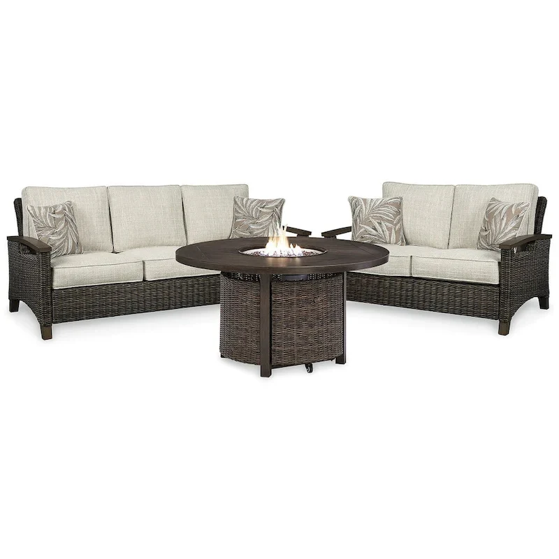 Signature Design by Ashley Paradise Trail Medium Brown/Beige 3-Piece Outdoor Seating Package - 84W x 34D x 37H