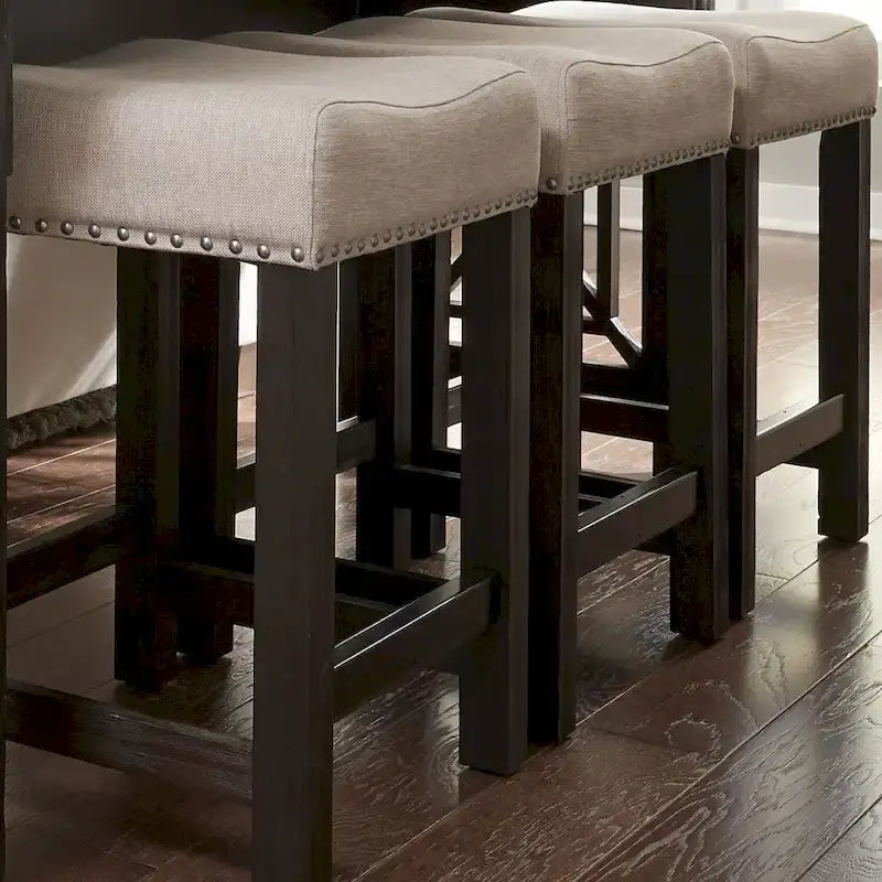 Upholstered Console Stool with Nailhead Trim and Acacia Wood Legs