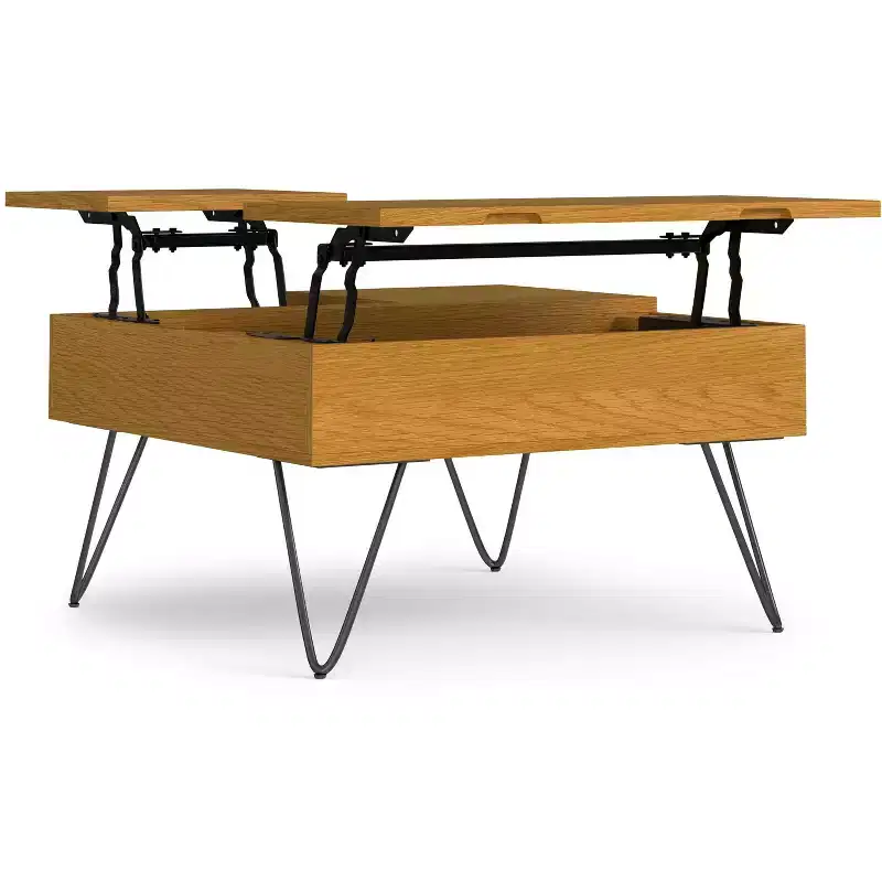 Moreno 32 inch Wide Square Industrial Lift Top Coffee Table in Oak