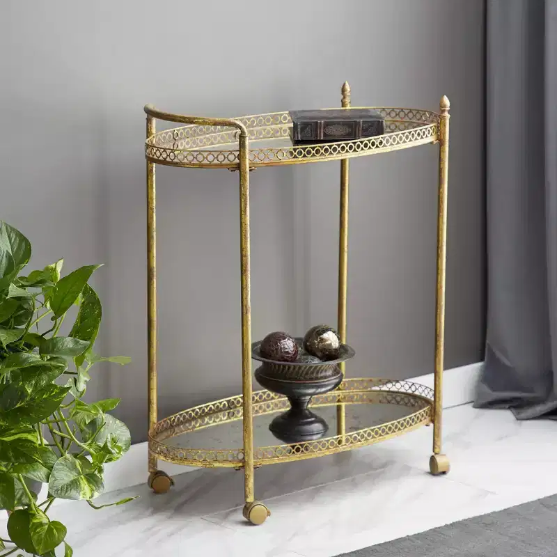 Gold, Traditional Style Rolling Bar Cart, 1-Person
