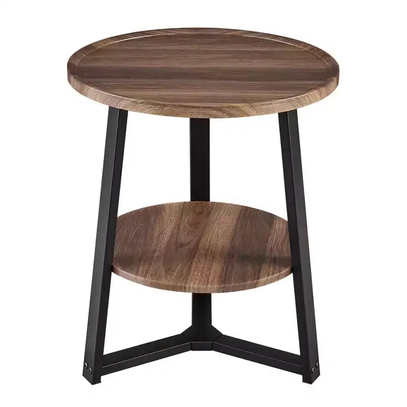 Mason Round 2-Tier Mid-Century Side Accent Table �C Walnut/Black, Pedestal Legs, MDF