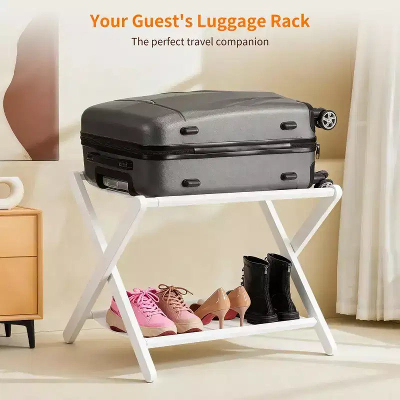 Narwey Luggage Rack, Folding Suitcase Stand with Storage Shelf, Heavy-Duty Luggage Holder for Guest Room Bedroom Hotel