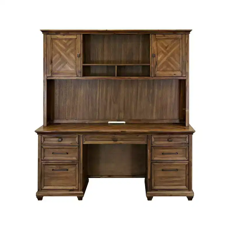 Martin Furniture Porter Traditional Wood Hutch With Doors Brown: 44 High, No Assembly, 68.5 Wide