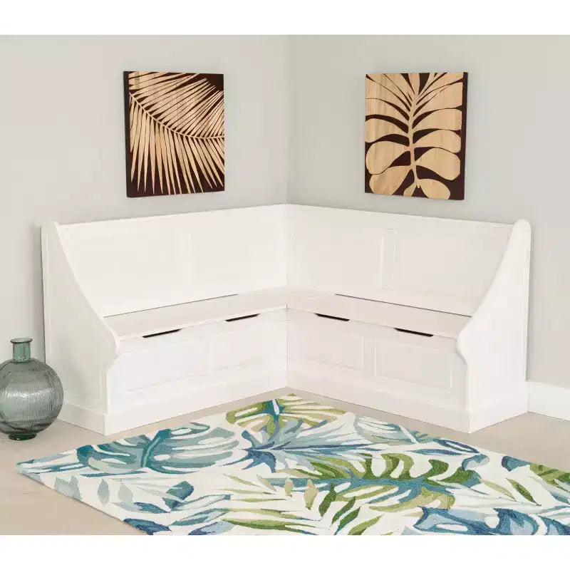 Tobin Traditional Solid Wood Backless Storage Corner Nook Breakfast Bench Cushion White - Linon
