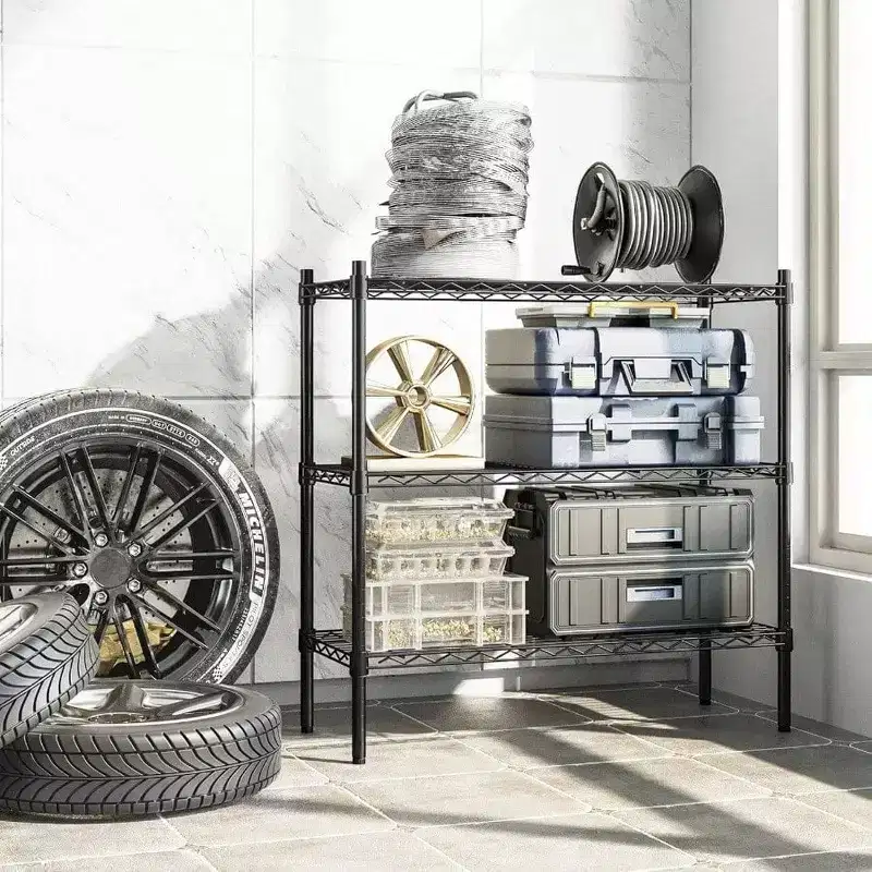3 - Shelf Storage Wire Shelves Heavy Duty 3 Tiers Standing Shelving Units Adjustable Metal Organizer Wire Rack Black
