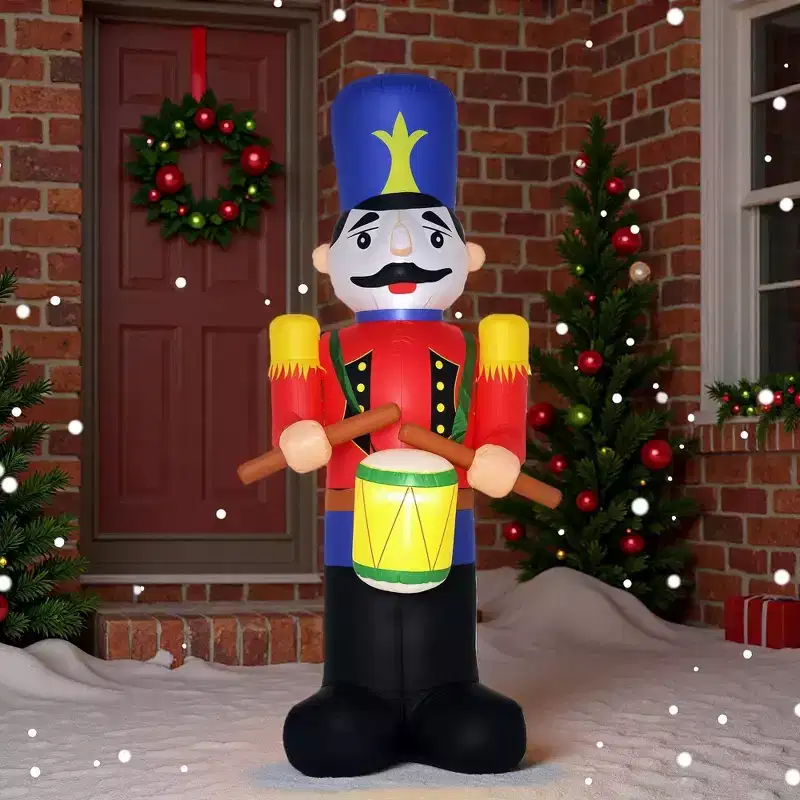 NAYSAYE 8FT Christmas Inflatable Nutcracker Toy Soldier with Drum Outdoor Decoration for Yard and Garden Display, Red, 48*33.8*96.5