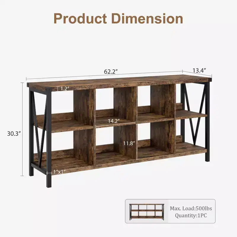 8-Cube Storage Organizer & 62 Farmhouse Bookshelf - Modern Wood Bookcase with Cubes, Long Storage Unit for Living Room, Entryway,Office