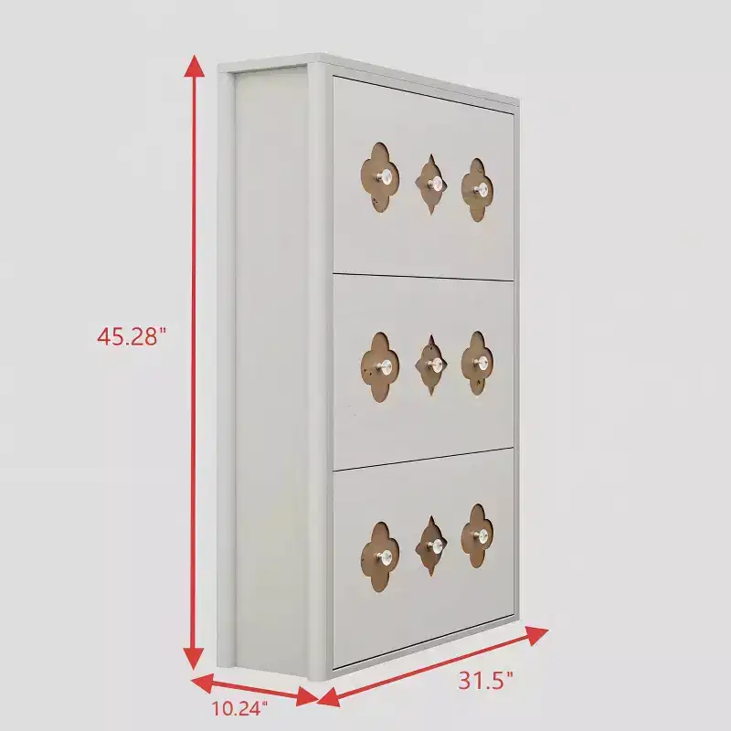 3-Drawer Flip Shoe Cabinet with Floral Pattern - Slim Freestanding Organizer for Entryway Hallway