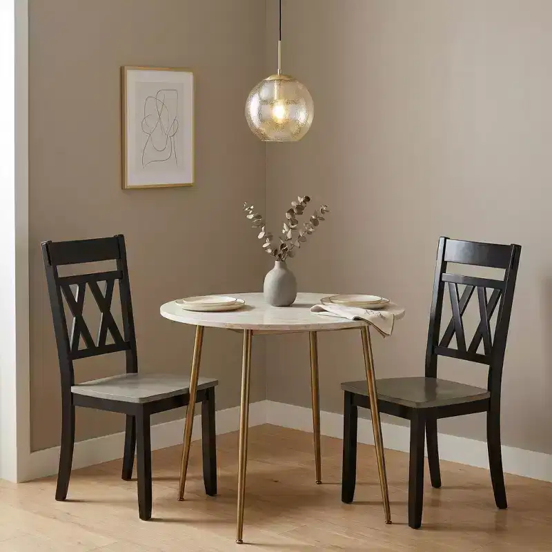 Antique Black / Antique White X-Back Wood Dining Side Chairs, Set of 2