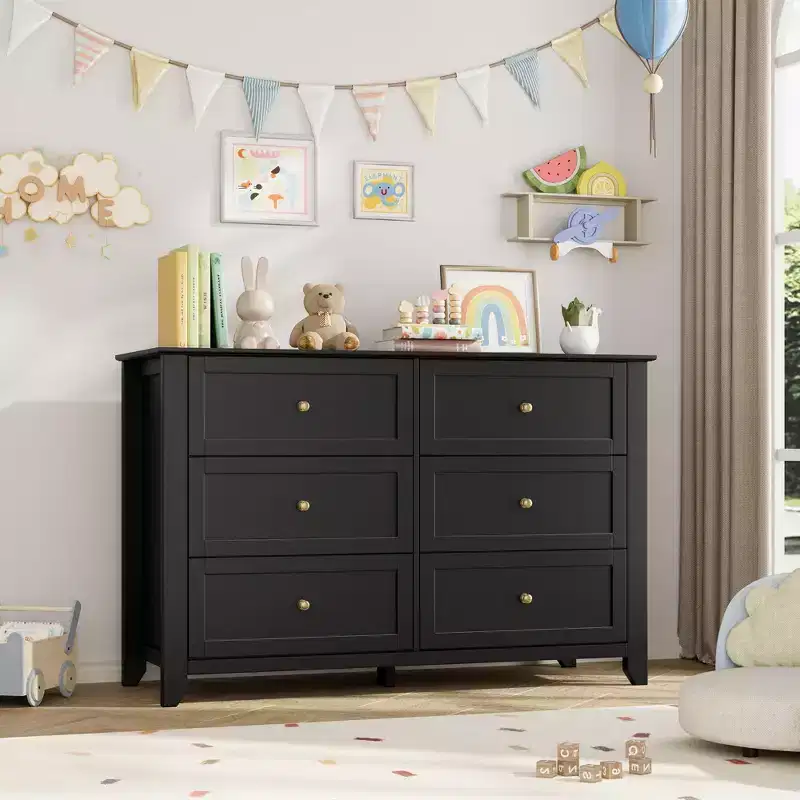 6 Drawer Dresser for Bedroom, Large Dresser with Deep Drawers & Metal Knobs, Modern Wooden Chests of Drawers for Entryway, Hallway