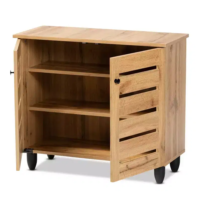 Gisela Wood 2 Door Cabinet Oak Brown/Black - Baxton Studio: Elegant Storage, 3 Fixed Shelves